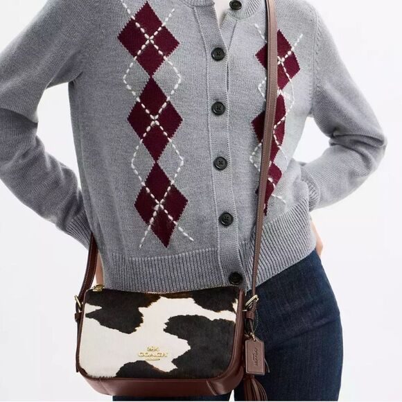 Authentic Coach Kailey Shoulder Bag With Cow Print And Tassel Purse - Picture 14 of 15